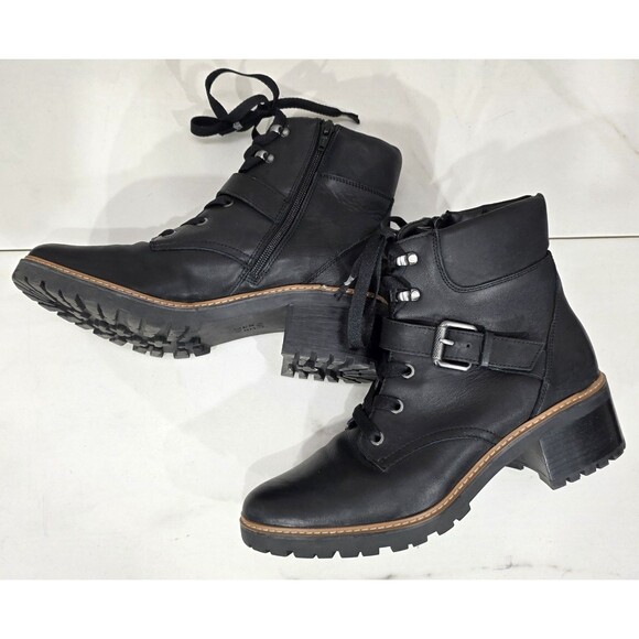 Naturalizer Tia Leather Ankle Boots Combat Moto Biker Lace-Up Black Womens 10M - Picture 2 of 13